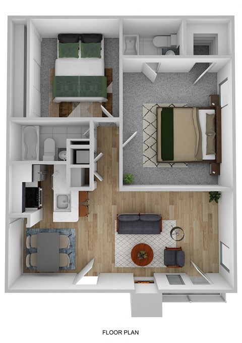 Floor plan for 2 beds, 2 baths, 857 sqft
